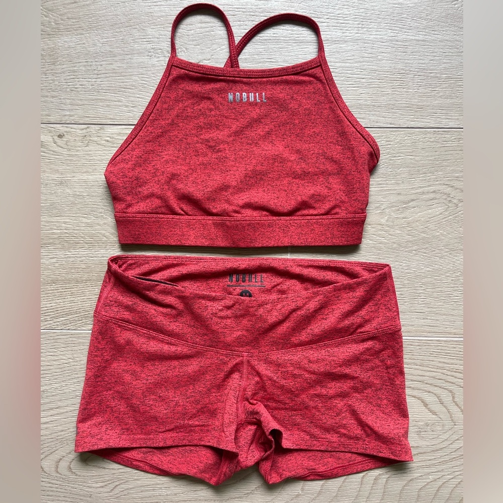 NOBULL Red Heather Sports Bra & Shorts Matching Set - Picture 1 of 5